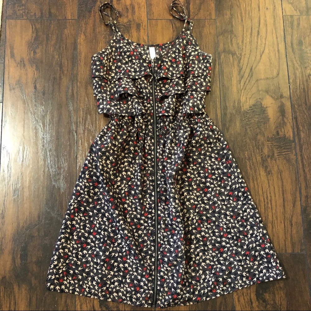 Xhilaration Grey Bird Print Zip Dress XS